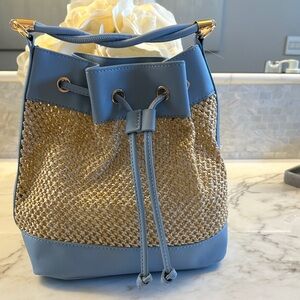 Blue and Tan Women's Bucket Bag